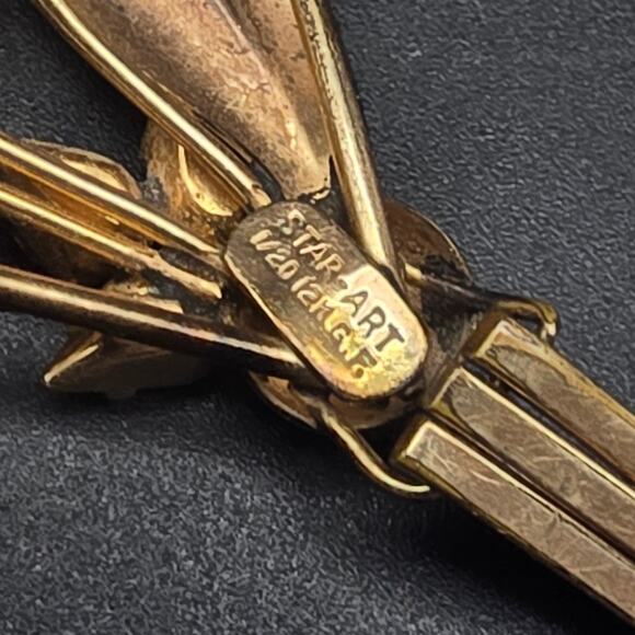 Star Art 12K Gold Filled Brooch Pink Rhinestone Floral Bouquet - Picture 4 of 7